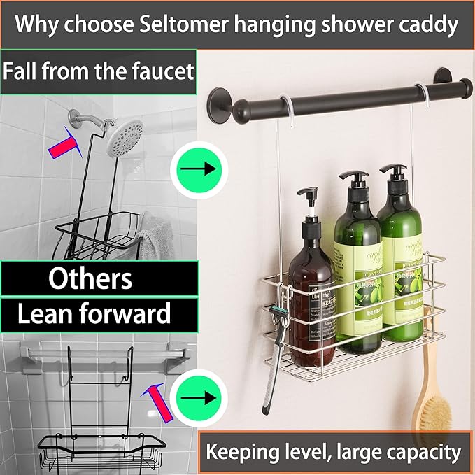 Shower Caddy Hanging Shower Rack SUS304 Stainless Steel Hanging Shower Orangizer with Hooks Over The Door, Shampoo Basket Storage (Single-Layer) - Bloomnest