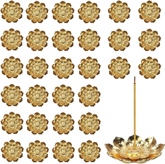 60 Pcs Incense Holder Indian Return Gift for Pooja Gold Lotus Incense Sticks Holder Anti Ash Spilling 2.16 Inch/5.5 cm Zinc Alloy incense holder for sticks for Stick/Coil/Cone Incense with Ash Catcher