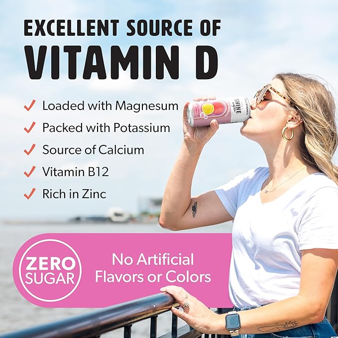 Shine Water Strawberry Lemon Vitamin D Electrolyte Drinks 12-Pack, Sugar Free Flavored Water with Magnesium, Zinc & Antioxidants, Low Calorie Hydration Beverage, Plant-Based Vitamin Water Zero Sugar - Bloomnest