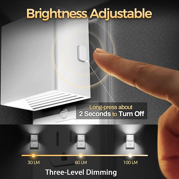 DORESshop LED Night Lights Plug into Wall [2 Pack], Plug in Nightlight, 3 Level Brightness Adjustable Night Light, Dusk to Dawn Sensor, Nightlights for Adults, Bedroom, Bathroom, Hallway, Daylight - Bloomnest