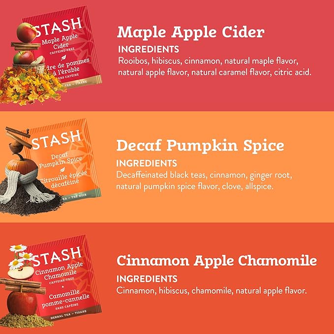 Stash Tea Fall for Autumn 6 Flavor Tea Sampler, 6 Boxes With 20 Tea Bags Each (120 Tea Bags Total) - Bloomnest
