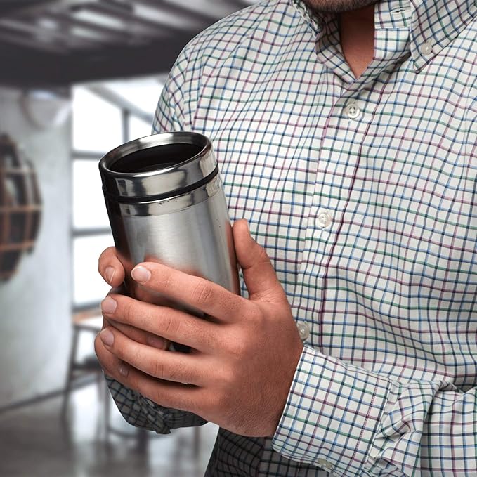 DISCOUNT PROMOS Stainless Steel Tumblers 16 oz. Set of 6, Bulk Pack - Perfect for Coffee, Soda, Other Hot & Cold Beverages - Silver