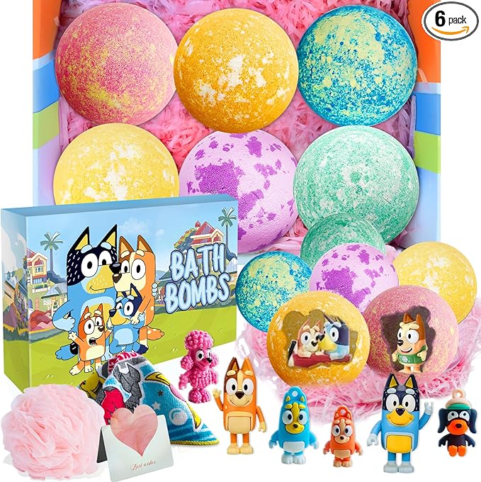 Bath Bombs for Kids: XXL Bath Bombs with Surprise Inside, Organic Bath Bombs Rich in Natural Essential Oils, Kids Bath Bombs Gift Set for Dry Skin Moisturize, Gifts Card for Kids (6 Pcs) - Bloomnest