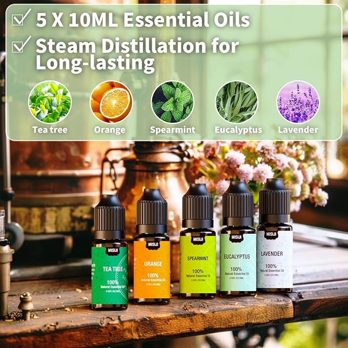 Essential Oils for Diffuser for Home, Top 5 Aromatherapy Oils,Candle&Soap Making,10ml（Orange, Lavender, Peppermint, Eucalyptus, Tea Tree） - Bloomnest