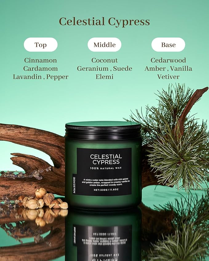M&SENSE Celestial Cypress - Cedarwood Spice Scent Natural Soy Wax Highly Scented Candle, 11.6oz 2 Wick 70 Hours Long Lasting Candle Woody Scent Gifts for Dad - Bloomnest