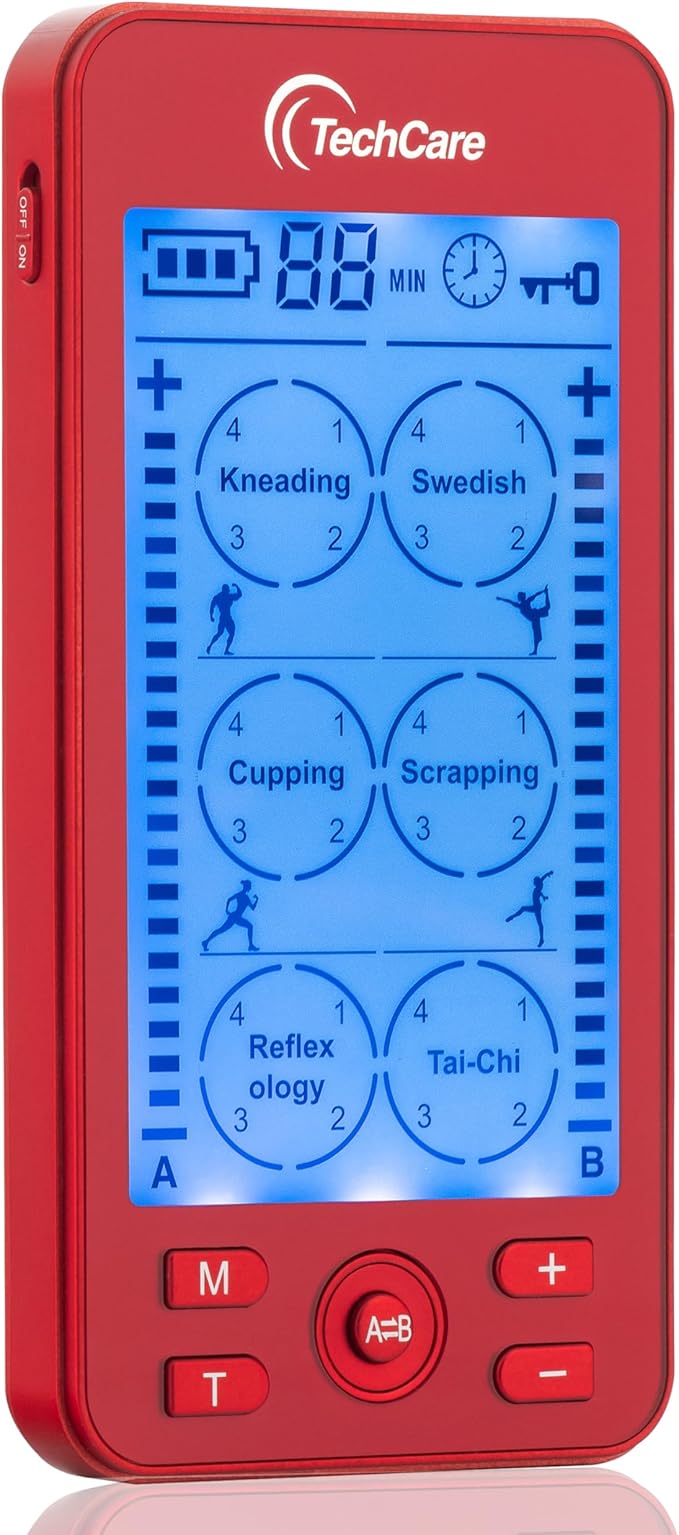 Tens Unit Plus 24 Rechargeable Electronic Pulse Massager Machine Multi Mode Device with All Accessories (Red)