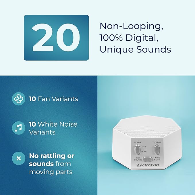 Adaptive Sound Technologies LectroFan Classic White Noise Machine - Compact Sleep Sound Machine for Bedroom, Travel, Study & More - 20 Non-Looping Fan & White Noise Variations - Bloomnest