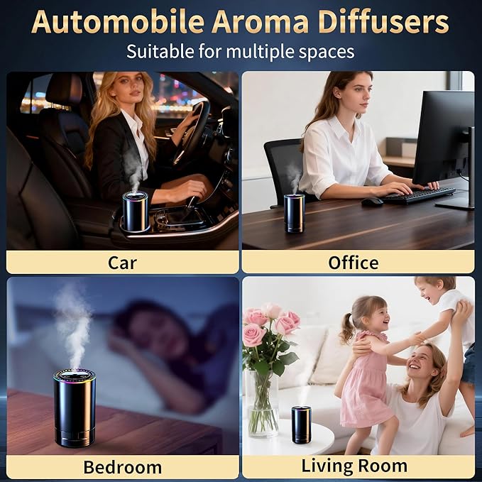 Smart Car Air Freshener Diffuser, Car Essential Diffuser with Starry Sky Projection, Auto On/Off, 3 Mode Adjustable Rechargeable Aroma Diffusers, Design for Bedroom, Office, Restrooms - Bloomnest