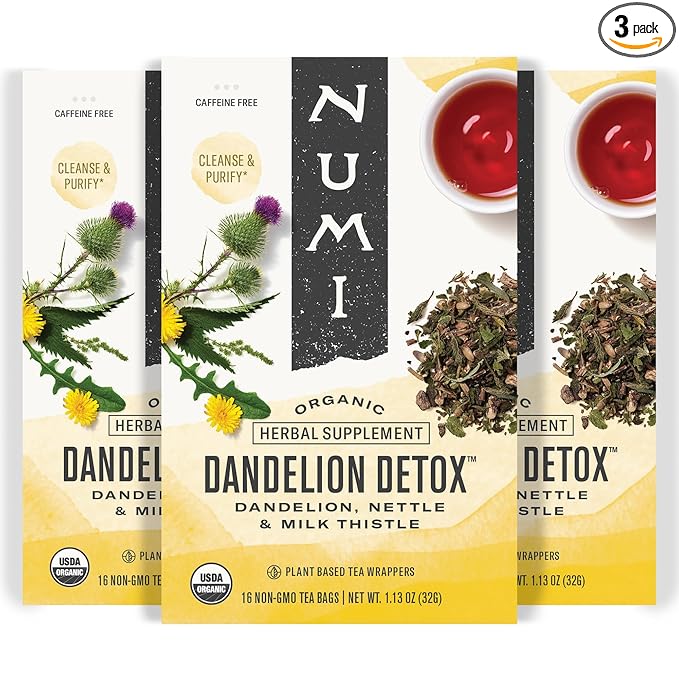 Numi Organic Dandelion Detox Herbal Tea 48 Herbal Bags Caffeine‑Free Blend with Dandelion Root & Leaf Nettle Burdock Red Clover Milk Thistle Lemon Peel Cardamom & Lemon Myrtle for Gentle Cleanse - Bloomnest