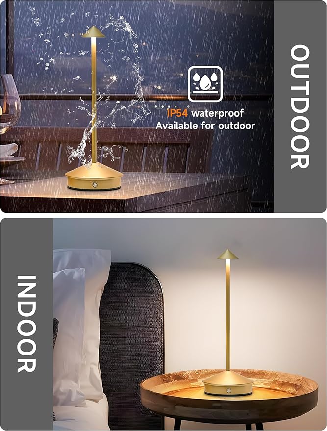 Cordless Table Lamps,LED Rechargeable Desk Lamp,Portable Modern USB Battery Operated Lights,Outdoor Waterproof Touch Dimmable,for Patio,Restaurant,Bar,Camping,Dining Home Set of 2 Gold - Bloomnest