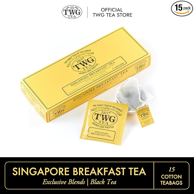 TWG Tea | Singapore Breakfast Tea | Black Tea & Green Tea | Vanilla & Spices | 15 Hand Sewn Cotton Tea Bags| Gift Set - Bloomnest