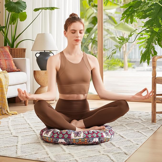 Codi 2Pcs Round Meditation Floor Cushions, Large Pillow Sitting for Adults and Kids, Bohemian Seats for Reading Yoga Living Room Tatami, Memory Foam Added, 22x22 Inch, Paisley Boho - Bloomnest