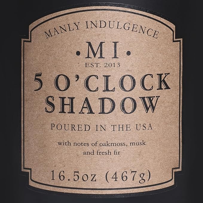 Manly Indulgence 5 O'Clock Shadow Scented Candles for Men, 16.5 oz Single Wick, Premium Soy Blend Wax, 60H Burn, Candles for Home Scented – Made in The USA - Bloomnest