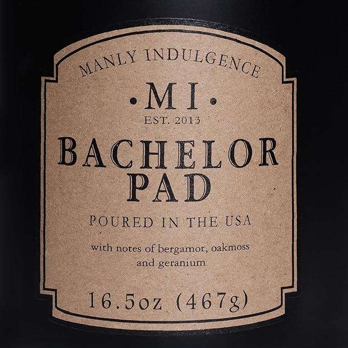Manly Indulgence Bachelor Pad Scented Candles for Men, 16.5 oz Single Wick, Premium Soy Blend Wax, 60H Burn, Candles for Home Scented – Made in The USA - Bloomnest