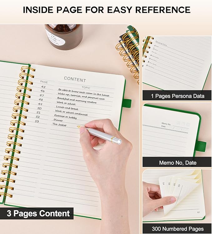 Large Spiral Notebook Journal for Women Men - 300 Numbered Lined Pages, College Ruled,B5 Hardcover Spiral Bound Notebook for School, Work, Note Taking, Writing, Leather Spiral Journal 7"x10" - Bloomnest