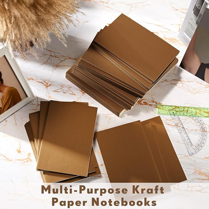 Mimorou 100 Pcs Journals Notebooks Bulk - Kraft Softcover A5 Small Notebooks 5.5 Inch x 8.3 Inch Notepads with 60 Page 30 Sheet for Writing Sketch Travel Office Supplies(Dark Brown,Lined) - Bloomnest