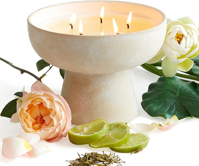 BLUEME Balance - White Lotus & Tea, Luxury Candle w/Essential Oils, 5 Wick, Hand-Poured Soy, Cotton Wick, Ceramic - Bloomnest
