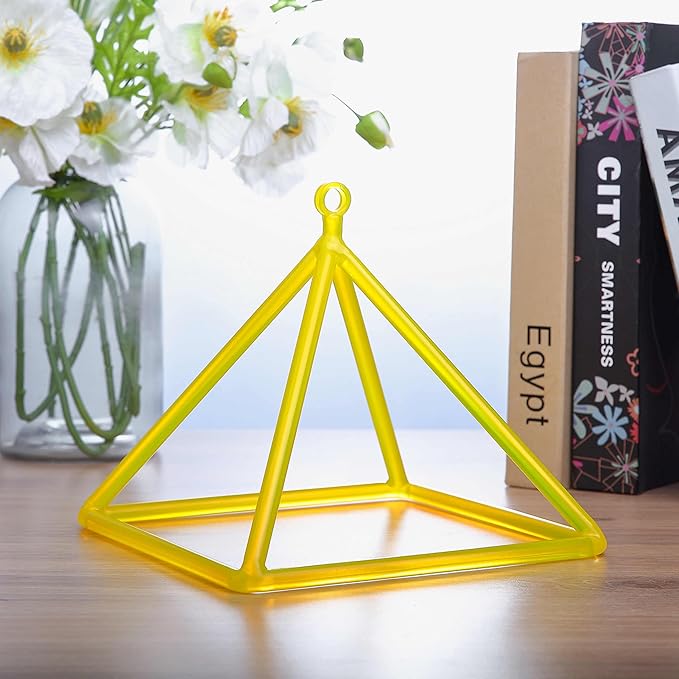 TOPFUND Yellow Crystal Singing Pyramid 8 inch with Carrying Case and Quartz Suede Mallet