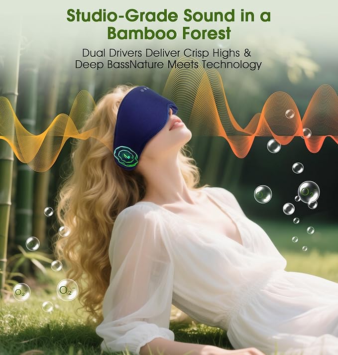 LC-dolida Bamboo Cotton Bluetooth Sleep Mask, 2 in 1 3D Soft Sleep Mask with Sleep Headphones, Sleep Eye Mask with Timming Setting, Blackout Sleeping Mask for Side Sleepers, Women Men, Navy - Bloomnest