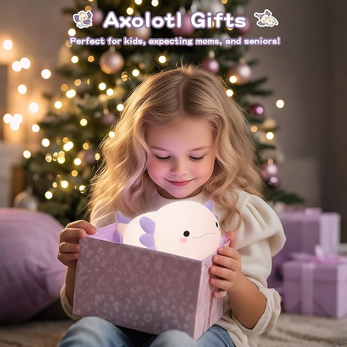 Axolotl Night Light for Kids,Cute Purple Axolotl Lamp ,LED Squishy Nursery Nightlight, Food Grade Soft Silicone Novelty Animal Bedside Lamp,Adorable Room Decor , Axolotl Gitfs for Mother Girls Baby - Bloomnest