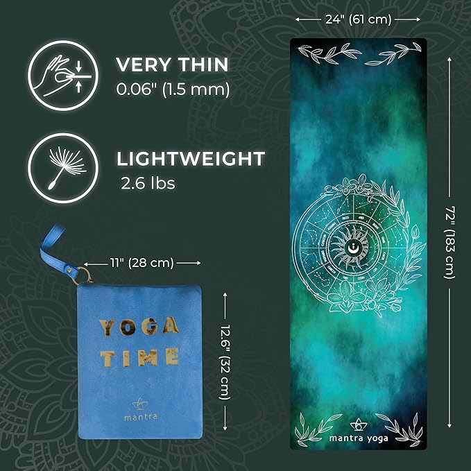 Mantra Yoga Travel PRO 1.5mm - Foldable Fitness & Exercise Mat with Bag | Lightweight, Compact & Eco-Friendly | Non-Slip & Washable | For All Types of Yoga | 72" L x 24" W | 2.6 lbs