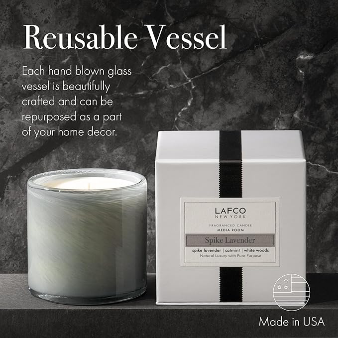 LAFCO New York Signature Candle, Spike Lavender - 15.5 oz - 90-Hour Burn Time - Reusable, Hand Blown Glass Vessel - Made in The USA - Bloomnest