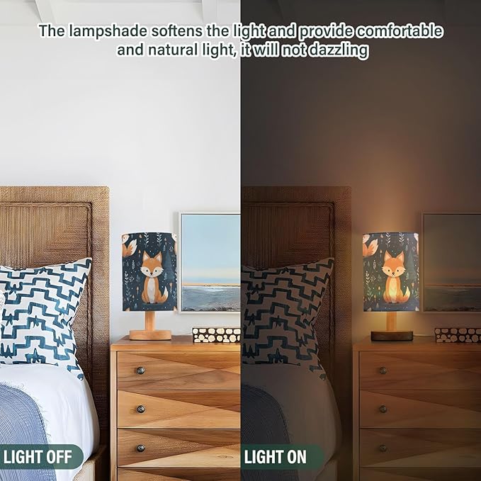 Bedside Lamp Cute Fox Animal Table Lamp with USB Port Wood Base for Living - Bloomnest