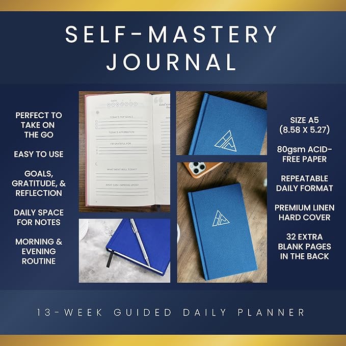 Self-Mastery Journal for Men - Gratitude Journals – 5 Minute Journal - Reflection Manifestation Journals for Mindfulness – Self Care Journal – Goal / Guided Gratitude Journal for Women & Men - Bloomnest