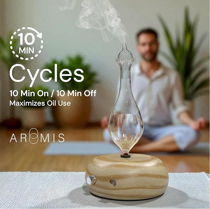 ArOmis Premium Glass Essential Oils Nebulizer - Waterless Diffuser for Aromatherapy - Handmade Oil Diffuser, Wooden Base, No Plastic, No Heat, No Battery, No LEDs - Orbis Lux Merus ArOmis