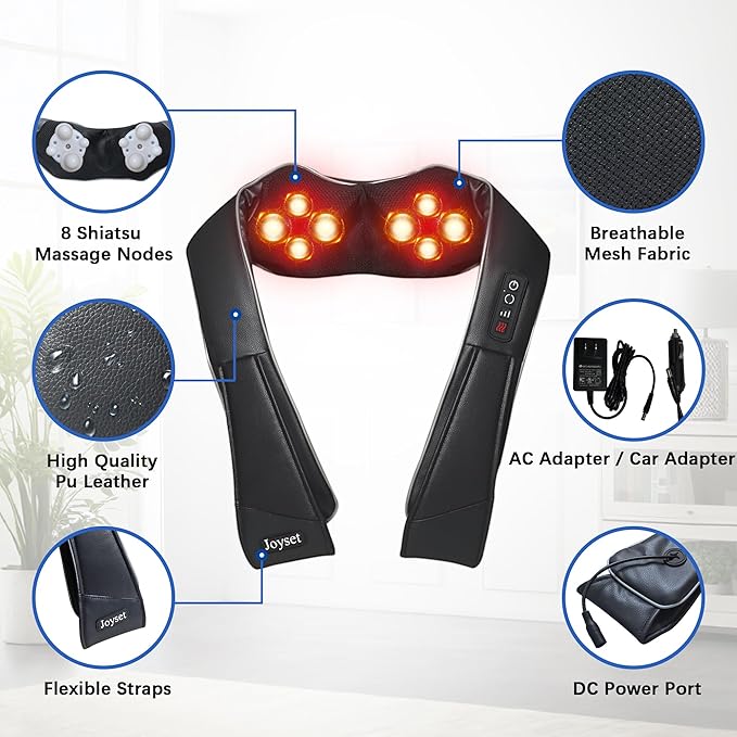 Joyset Neck Massager for Pain Relief Deep Tissue with Heat,Shiatsu Neck and Back Massager 4D Deep Kneading Massage for Shoulder,Gifts for Women Men Mom Dad Friend - Bloomnest