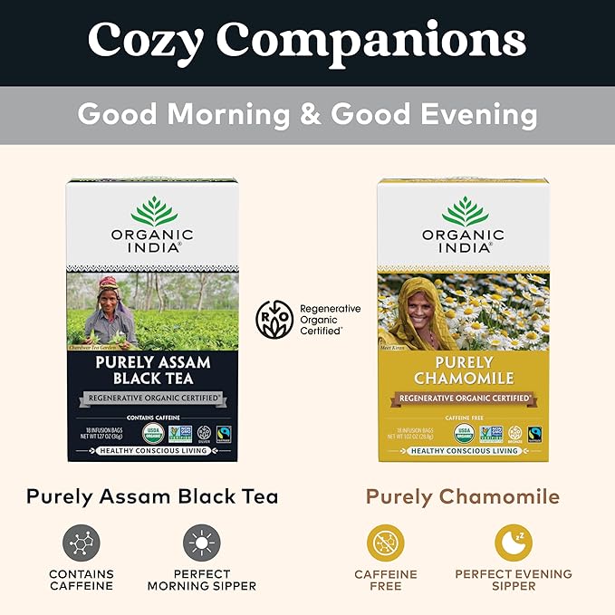 Organic India Purely Assam Black Tea - Caffeinated Herbal Tea Bags with Natural Assam Leaves, Enjoy with Milk & Sweetener, USDA Organic, Non-GMO, Fairtrade Certified - 18 Bags (Pack of 3) - Bloomnest