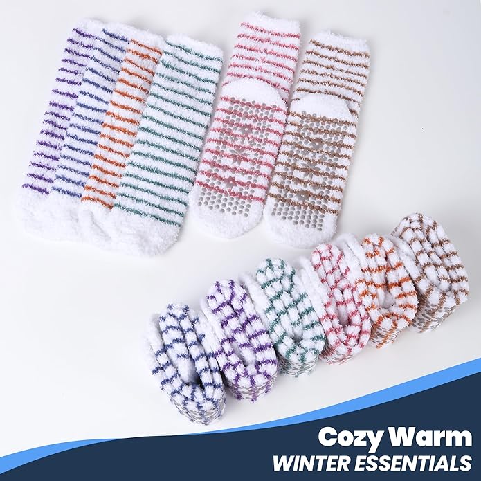 HUGSWEET 6 Pairs Thick Fuzzy Socks with Grip Cozy Non Slip Hospital Socks Home Fluffy Warm Slipper Socks Gifts for Women - Bloomnest
