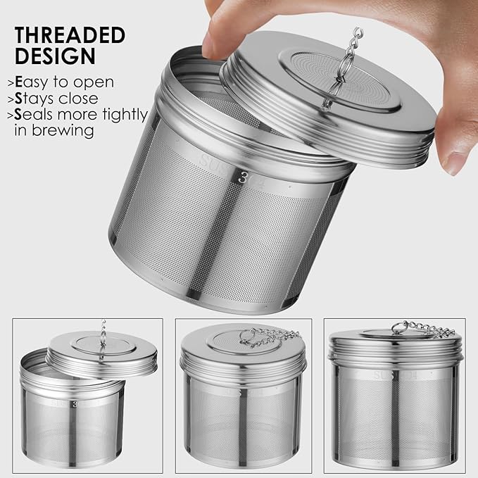 Extra Large Tea Infuser -304 Tea Filter with Threaded Lid & Chain Hook-Perfect for Loose Leaf Tea,Cooking,Herbs,Iced Tea & Soup - Extra Fine Mesh Tea Strainers - Bloomnest