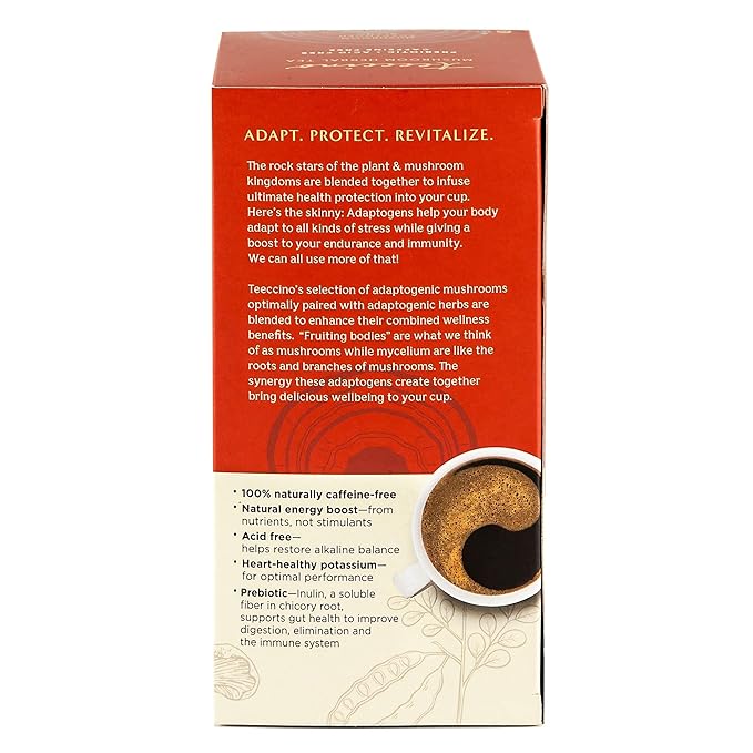 Teeccino Reishi Eleuthero Tea - French Roast - Organic Mushroom Adaptogenic Herbal Tea, 3x More Herbs than Regular Tea Bags, Caffeine Free, Chicory Prebiotic - 25 Tea Bags, Pack of 3 - Bloomnest