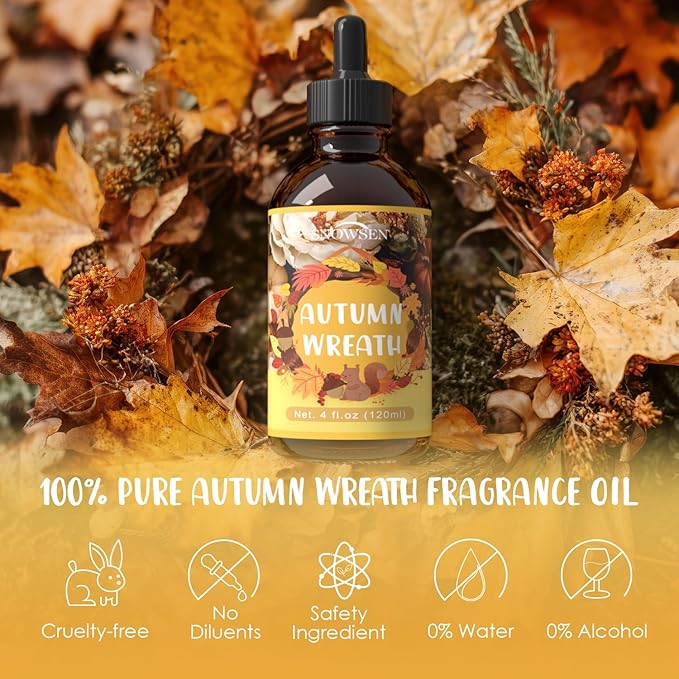 Autumn Wreath Fragrance Oil, Huge 4 Fl Oz, Premium Grade Essential Oil for Diffuser and Aromatherapy, Fall Scent for Soap Making, DIY Candle, Spray, Long Lasting Seasonal Scents - Bloomnest