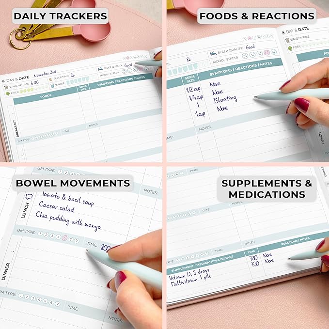 Clever Fox Food Sensitivity Journal Large – Daily Intolerance & Symptom Log for IBS, Diabetic, Low Fodmap, Elimination Diet – Health Tracker, 8.3x11” (Rose Gold) - Bloomnest
