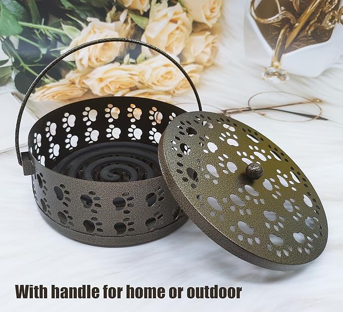 Mosquito Coil Holder, Portable Metal Mosquito Coil Burner, Mosquito Incense Holder with Handle for Home or Outdoor(Cat Paw Cutout Design) - Bloomnest