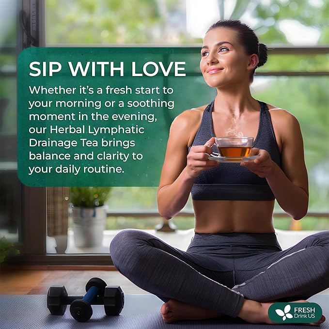 FreshDrinkUS, Lymphatic Drainage Tea | 30 Tea Bags | Herbal Tea Bags with Ginger, Dandelion Root, Burdock Root, Mullein, Calendula, Lemongrass, Rose, Licorice & Tulsi – Caffeine-Free Herbal Blend - Bloomnest
