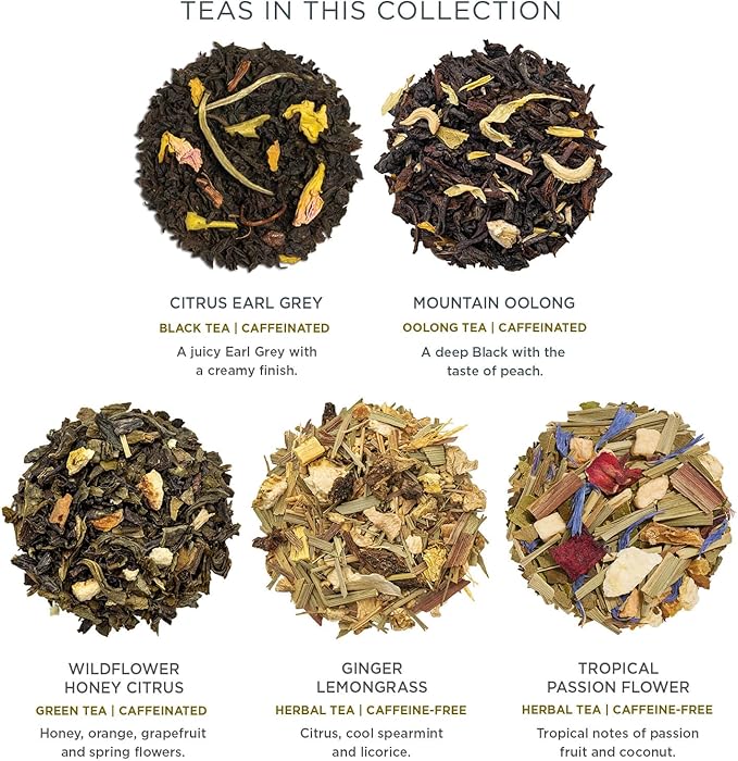 Tea Forte Demoiselle Premium Tea Presentation Box Tea Gift Sampler, 20 Count, 2 of Each Variety Individually Wrapped Handcrafted Pyramid Infuser Bags - Bloomnest