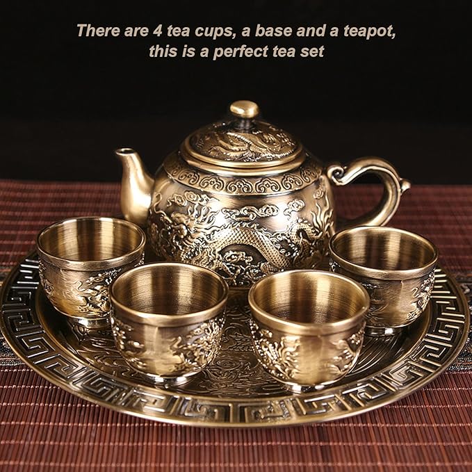 Moroccan Tea Set,Tea Pot Vintage Exquisite Metal Luxurious Relief Pattern with Cups Plate for Table Decoration Gift - Bloomnest