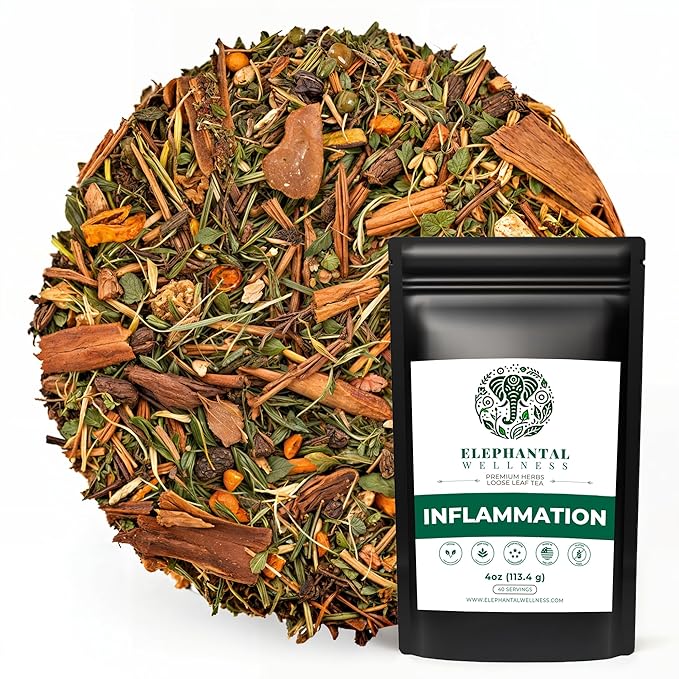Elephantal Wellness Premium Inflammation Herbal Tea | Comfort & Mobility Blend with Turmeric, Boswellia, White Willow Bark & Ginger | Handmade, Non-GMO, Caffeine-Free Loose Leaf, 4oz, 40 Servings - Bloomnest