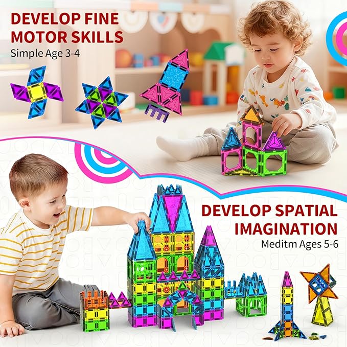 250 PCS 3D STEM Educational Magnetic Tiles for Kids Magnetic Blocks for Kids Magnetic Building Blocks Set - Bloomnest