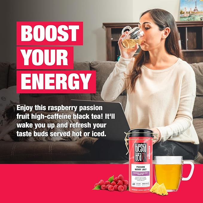 Tiesta Tea - Passion Berry Jolt, Loose Leaf, Raspberry Passion Fruit Black Tea, Premium Caffeinated Blend, Make Hot or Iced & Brews Up to 50 Cups, 4oz Refillable Tin - Bloomnest