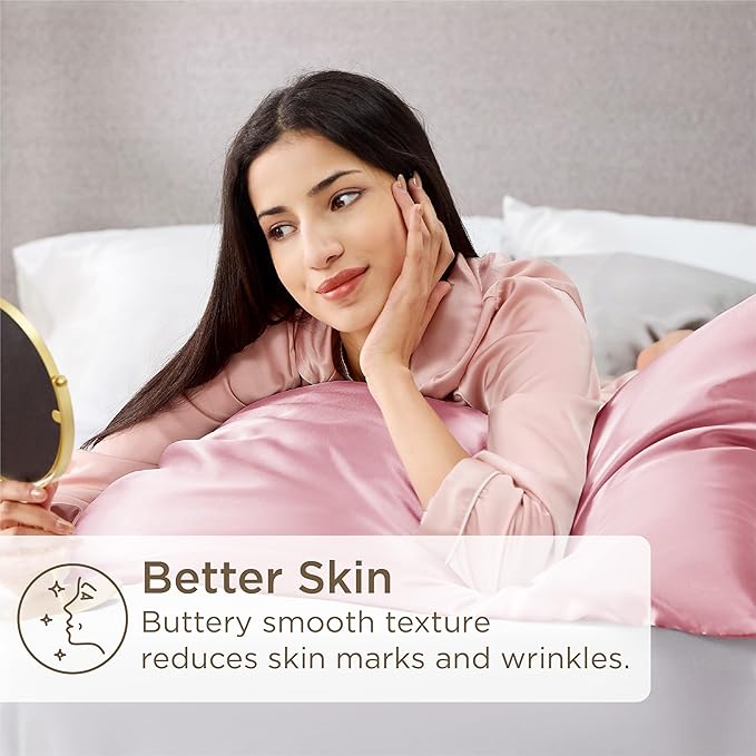 Bedsure King Size Satin Pillowcase Set of 4 - Pink Silky Pillow Cases for Hair and Skin, 20x36 Inches, Pillow Covers with Envelope Closure, Similar to Silk, Gifts for Women & Men - Bloomnest