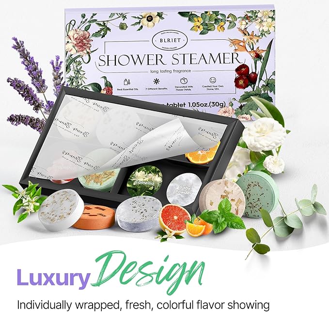 Shower Steamers Aromatherapy BLRIET 8 Pack Gifts for Women, Birthday Christmas White Elephant Gifts Stocking Stuffers for Adults Her Mom Him Home Spa Gym Natural Essential Oil Self Care Relaxation - Bloomnest
