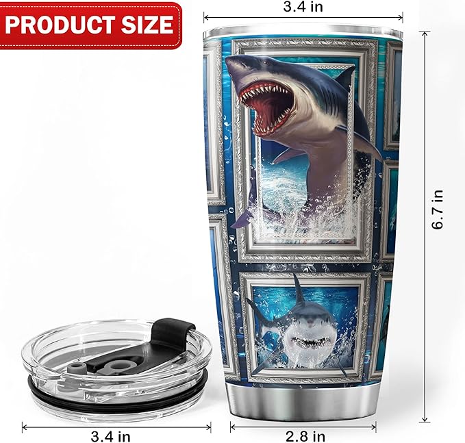 Shark Tumbler Cup With Lid Blue Ocean Themed Coffee Mugs For Women Sharks Underwater Sea Animal Print Tumblers Stainless Steel 20 Oz Holiday Christmas Gift Cool Shark Things - Bloomnest