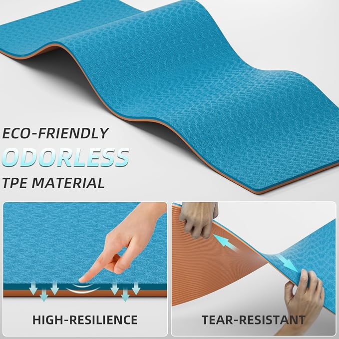 Extra Long & Wide Yoga Mat for Tall Men & Women,76''x32.6''x7mm - High Density TPE Non-Slip Both Sides, Lightweight 1.1kg with Superior Cushioning for gymnastics, Pilates, Home, Workout - Bloomnest