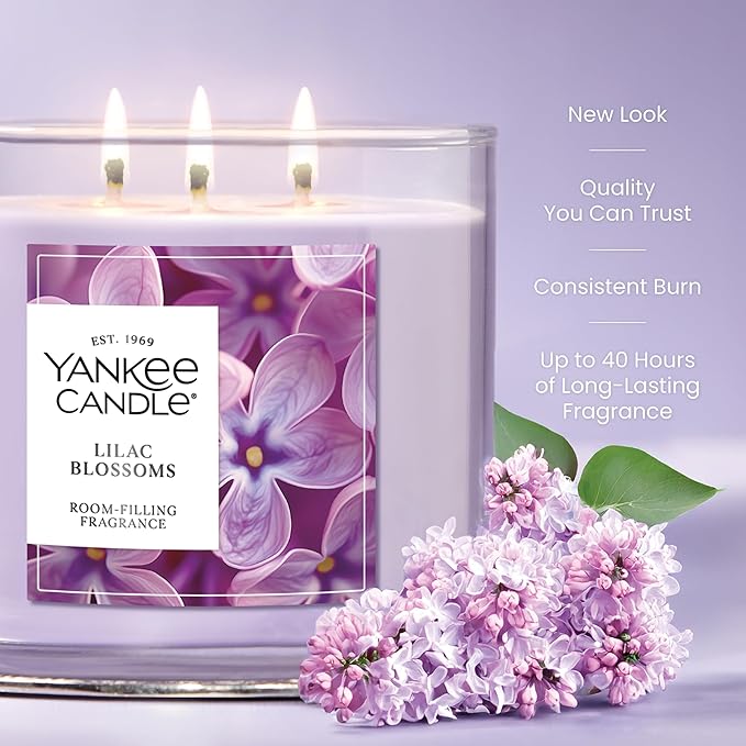 Yankee Candle Lilac Blossoms, Scented Candle, 14.5oz 3-Wick Candle Jar with up to 40 Hours Burn Time, Giftable - Bloomnest