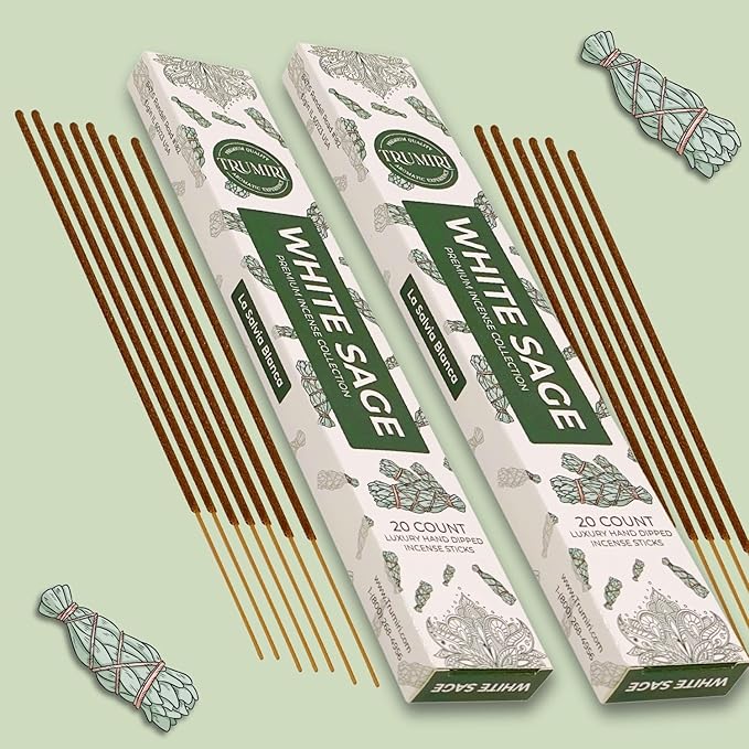 White Sage Incense Sticks for Cleansing - Total 40 Insence-Sticks - Dual Pack of 20 Insense - Inciensos - Inscents - Natural Non Toxic Ingredients - Incents - Incence - Inscense - Insents TRUMIRI