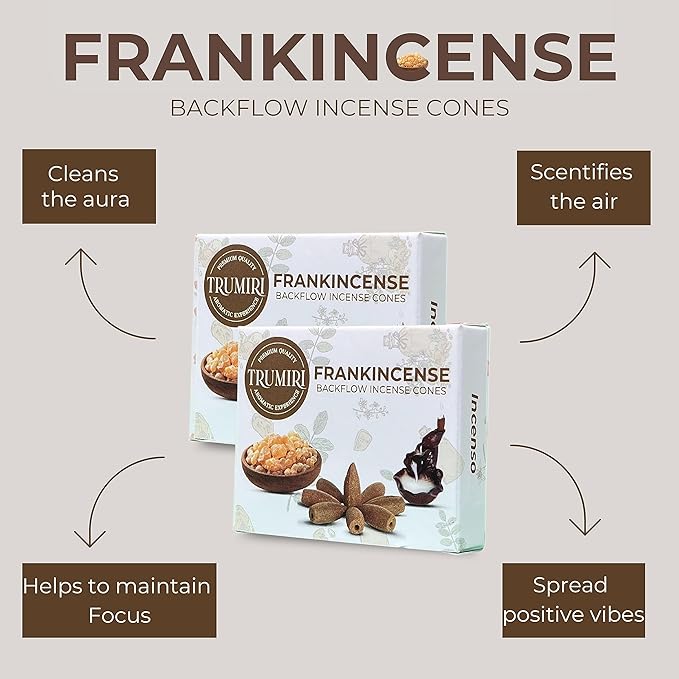 Frankincense Backflow Incense Cones - 60 Cones, Six Packs of 10, Waterfall Effect TRUMIRI